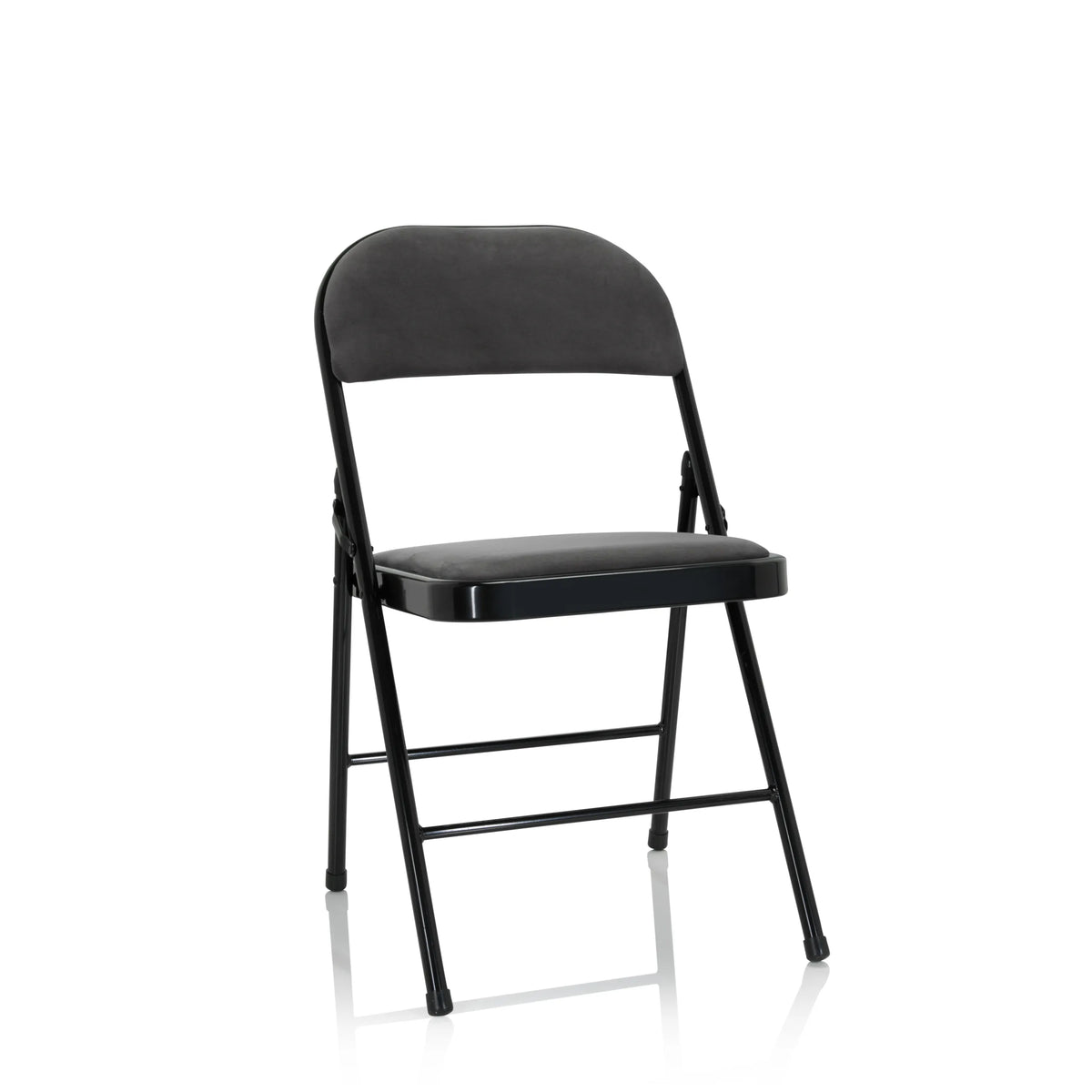 Silla plegable TUDELA I en color gris oscuro con funda de terciopelo y estructura negra de hjh OFFICE – vista de 360° (vista frontal 20°)
