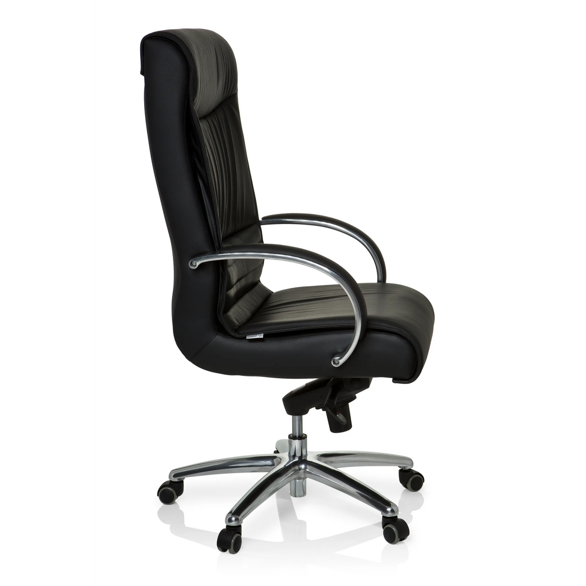 Silla giratoria XXL F 400 negra de cuero con base de estrella y cinco ruedas de hjh OFFICE – vista de 360° (vista lateral 80°)
