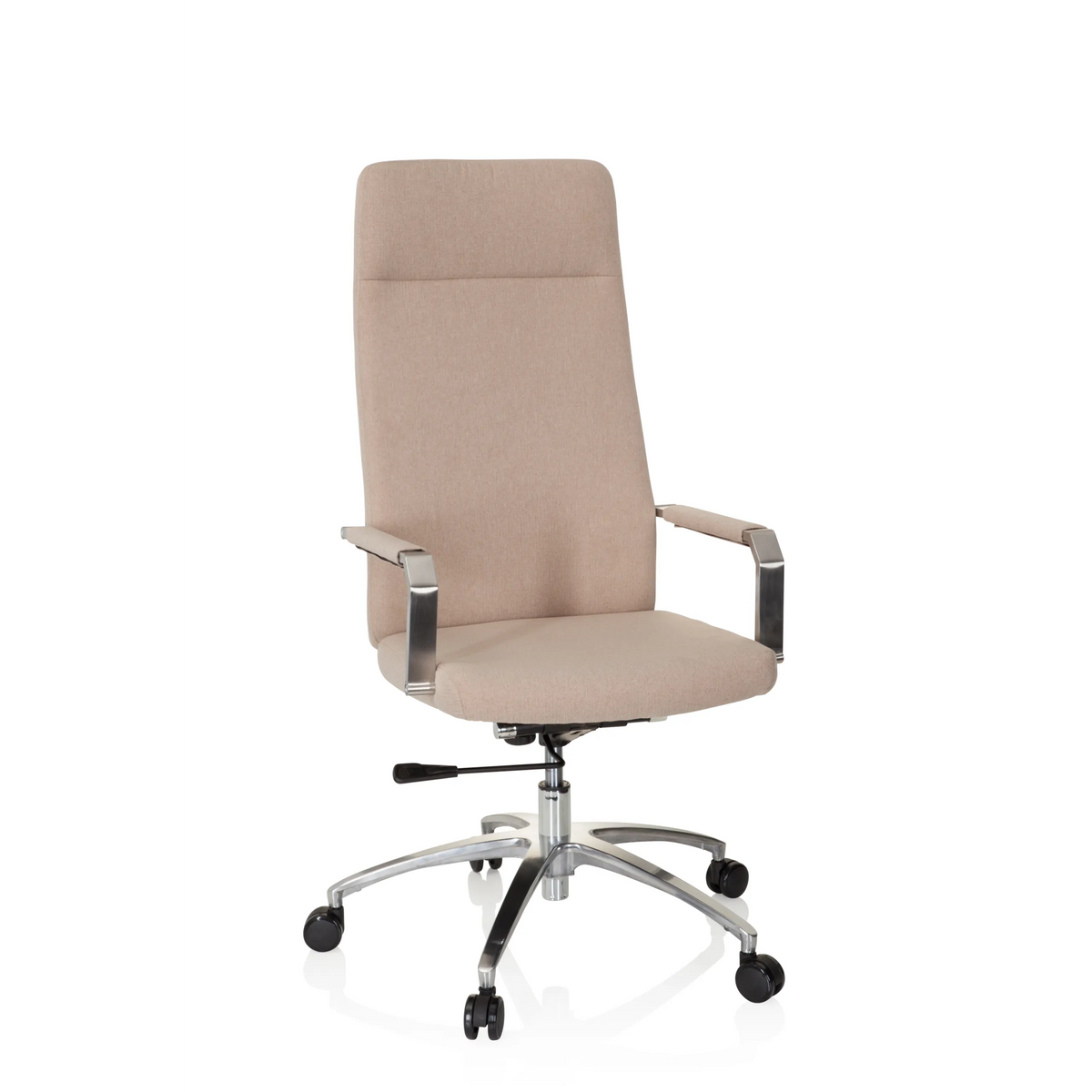 Silla Home Office SARANTO PLUS I beige con reposabrazos y base de cinco ruedas de hjh OFFICE – vista de 360° (vista frontal 20°)