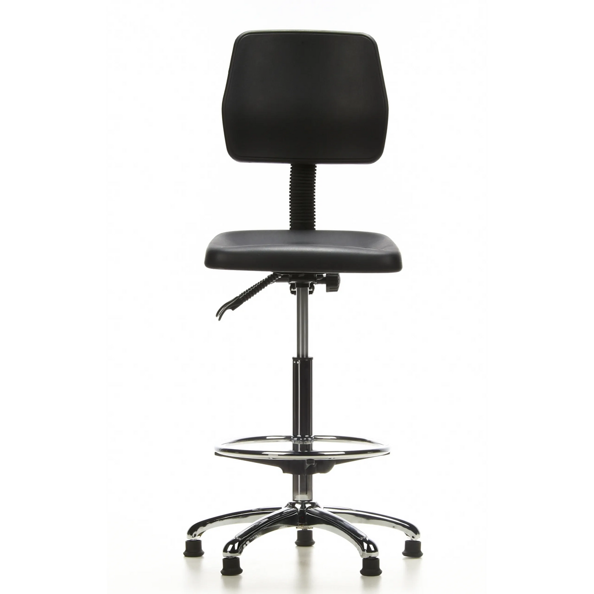 Silla de mostrador TOP WORK 11 negra con reposapiés y base de cinco radios de hjh OFFICE – vista de 360° (vista frontal 0°)