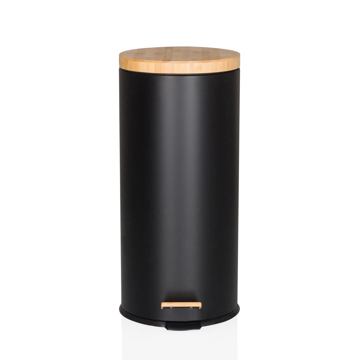 Papelera CLEAN BAMBOO en negro mate con tapa y pedal de bambú de hjh OFFICE