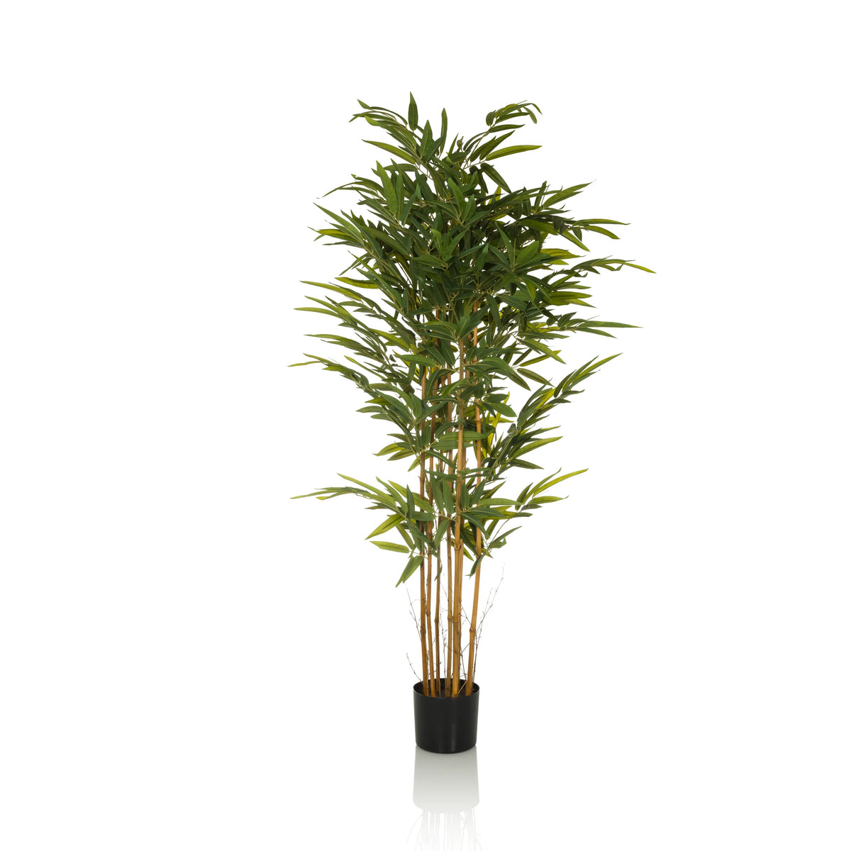 Planta artificial verde BAMBUS II en forma de bambú con maceta negra de hjh OFFICE – vista de 360° (vista frontal 0°)