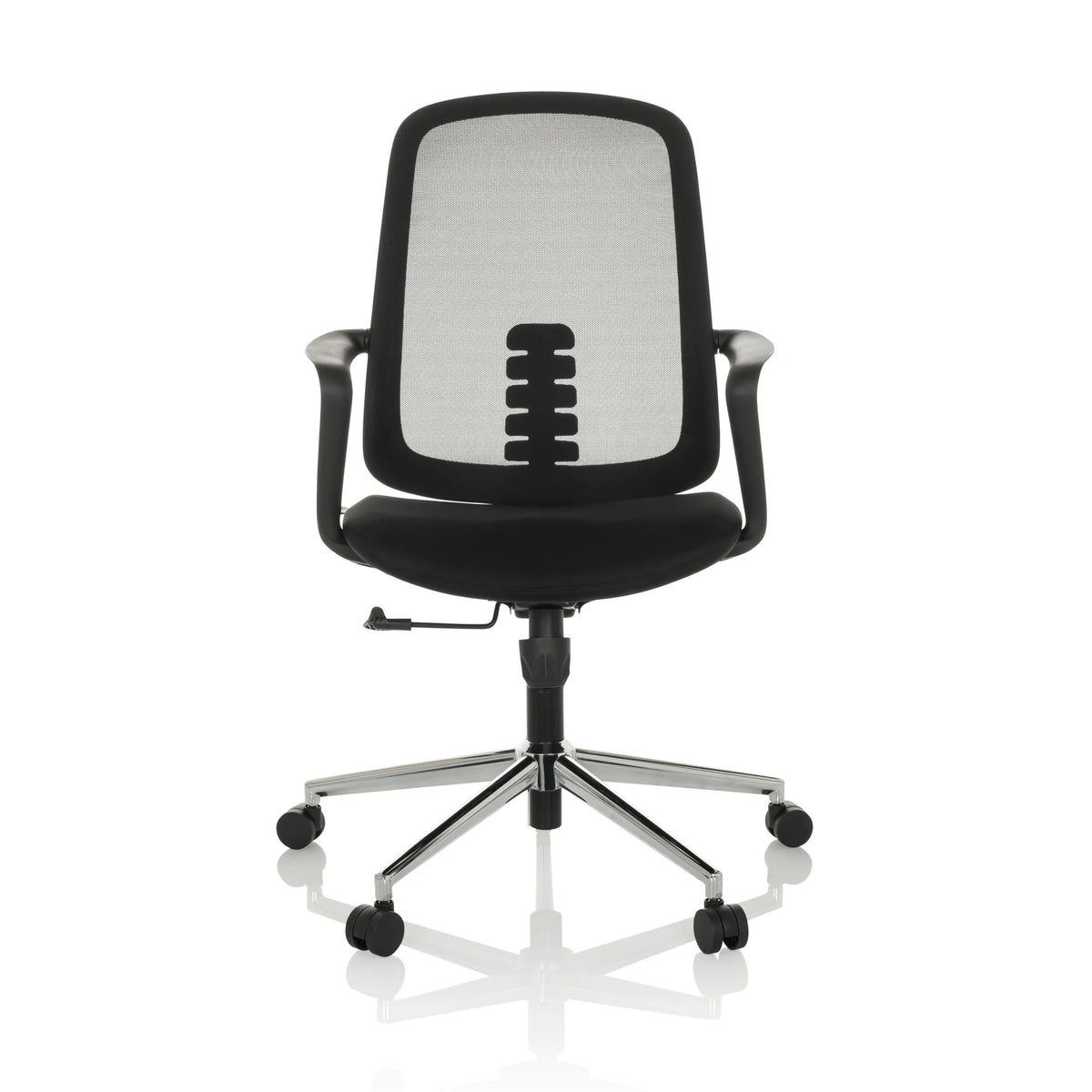 Silla Home Office SEDIOLO B negra con respaldo de malla y base de cinco ruedas de hjh OFFICE – vista de 360° (vista frontal 0°)