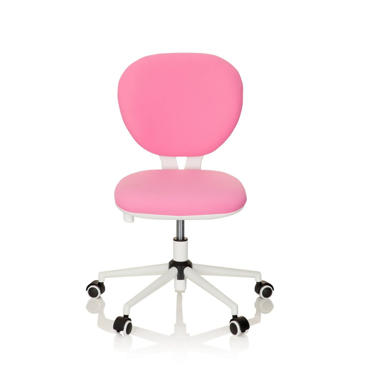 Silla giratoria para niños KID VIVO rosa con base blanca y cinco ruedas de hjh OFFICE – vista de 360° (vista frontal 0°)