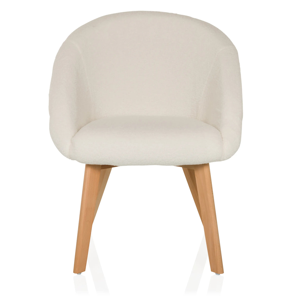 Silla tapizada blanca SCANDI TED con respaldo redondeado y cuatro patas de madera de hjh LIVING – vista de 360° (vista frontal 0°)