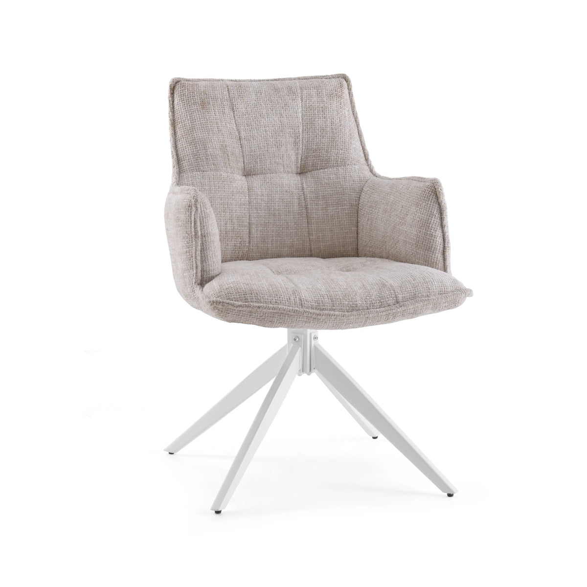 Silla de comedor Tavaro beige con tapicería y estructura blanca de cuatro patas de hjh LIVING – vista de 360° (vista frontal 15°)