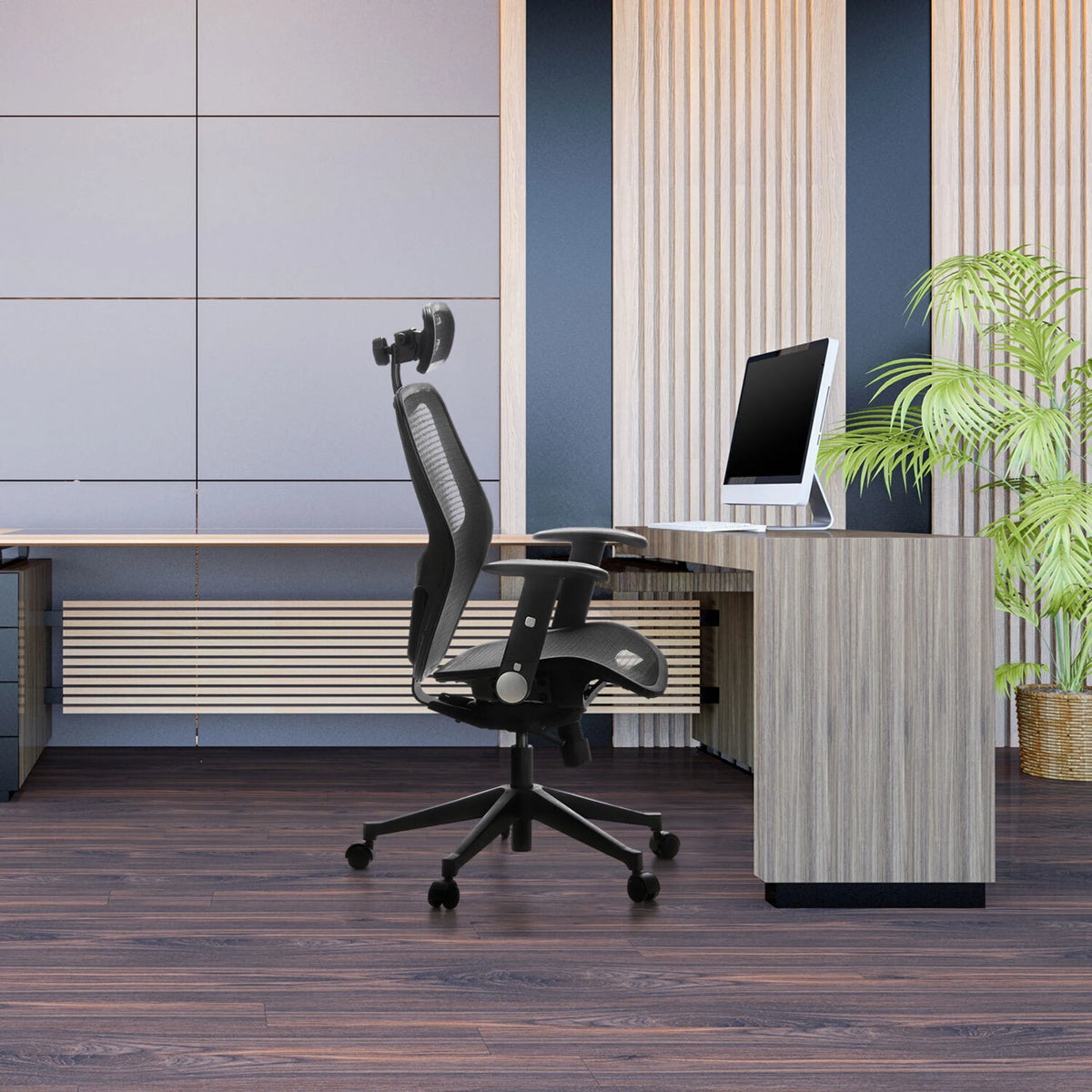 Silla de oficina profesional AIR-PORT en color negro con respaldo y asiento de malla de hjh OFFICE