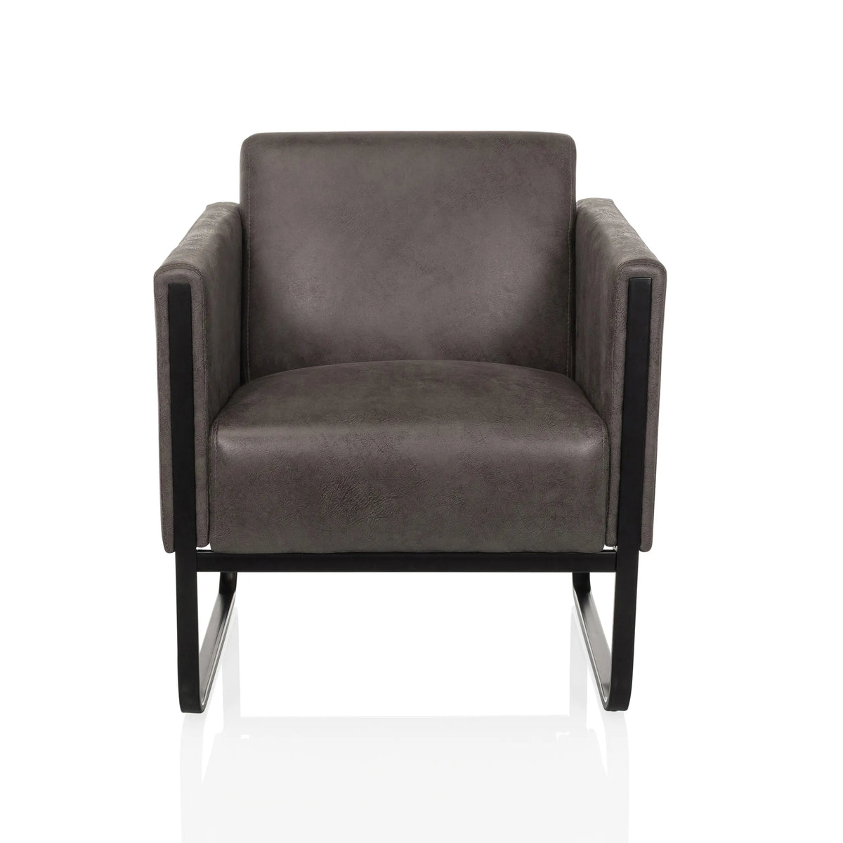 Sillón de diseño Aruba Retro gris con reposabrazos y estructura negra de hjh OFFICE – vista de 360° (vista frontal 0°)