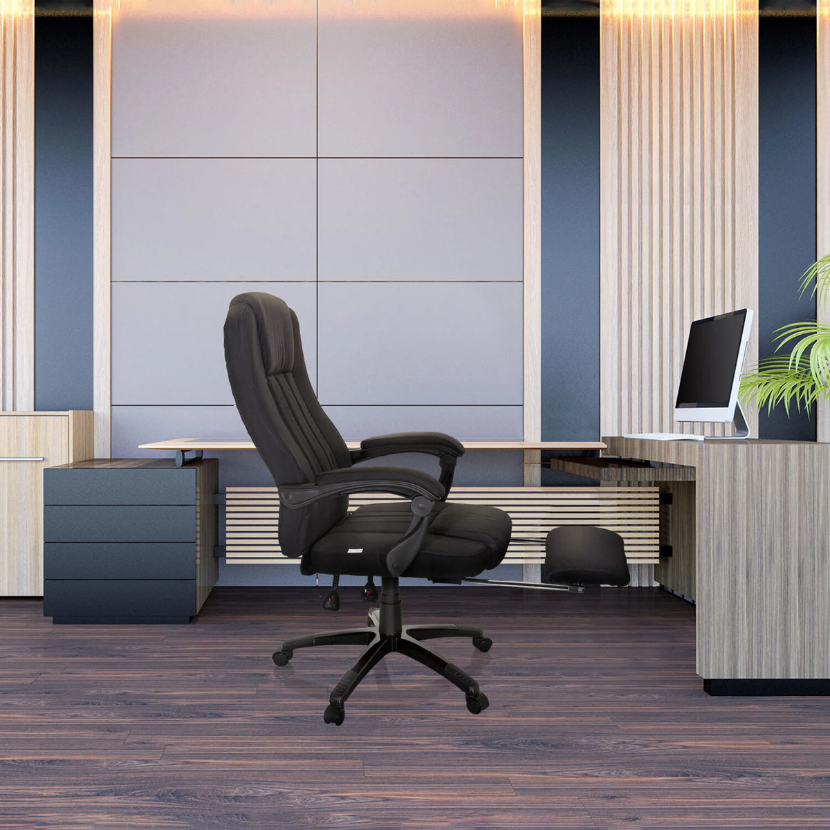Sillón de oficina Home Office RELAX CL190 negro con reposabrazos y reposapiés de MyBuero