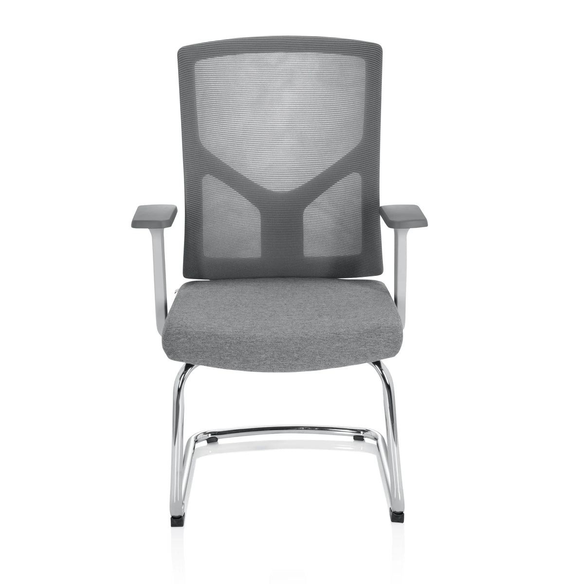 Silla de viga voladiza BRETON V W gris con respaldo de malla y reposabrazos de hjh OFFICE – vista de 360° (vista frontal 0°)