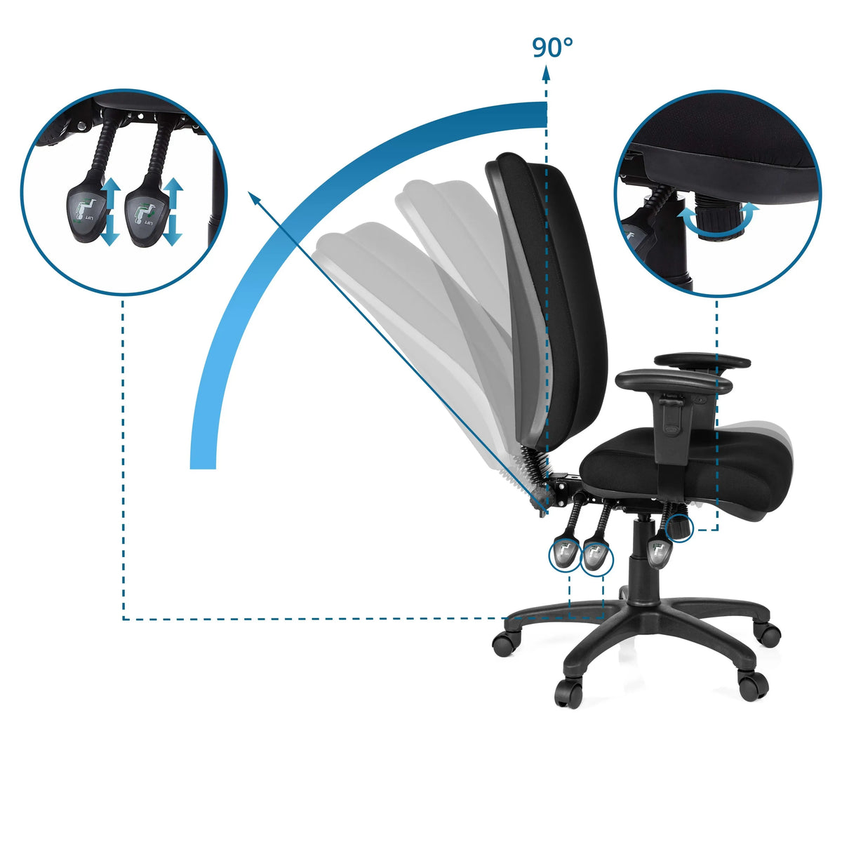 Respaldo ajustable con ángulo de inclinación de 90 grados de la Silla de oficina profesional ZENIT HIGH de hjh OFFICE