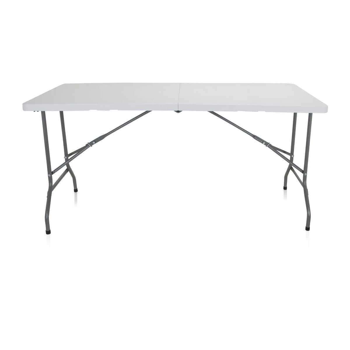 Mesa plegable blanca EASY UP MULTI II con tablero rectangular y estructura metálica de hjh OFFICE – vista de 360° (vista frontal 0°)