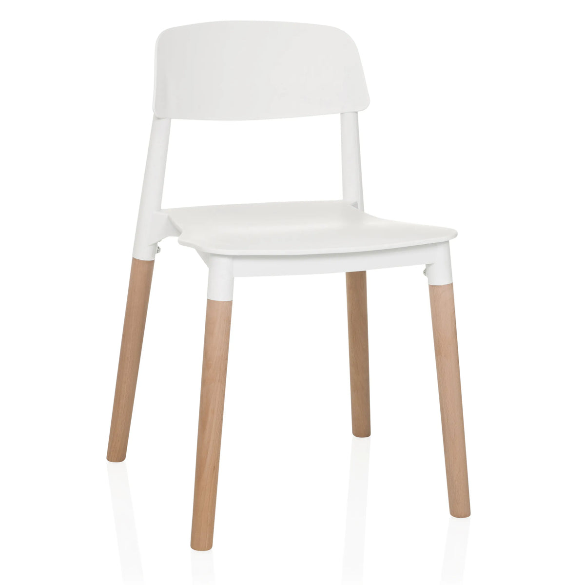 Silla de cuatro patas SCANDI E blanca con patas de madera de hjh LIVING – vista de 360° (vista frontal 15°)
