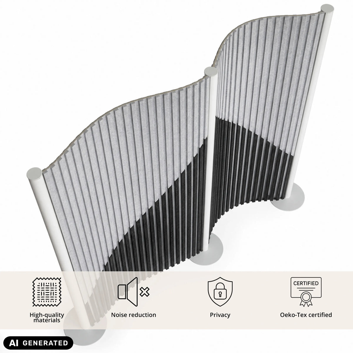 Separador visual y acústico gris Flexmiut Wave con diseño ondulado de hjh OFFICE (imagen generada por IA)