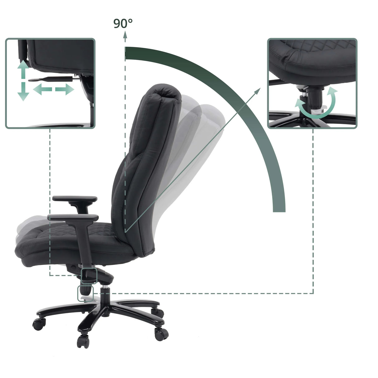 Respaldo ajustable hasta 90 grados y reposabrazos de la silla giratoria XXL Pullmann Gen2 de hjh OFFICE