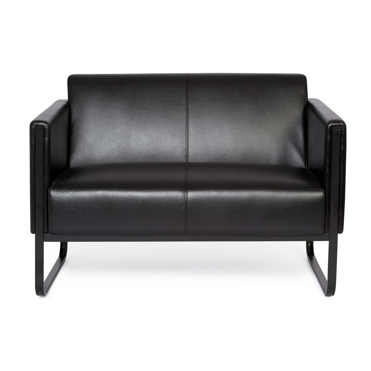 Schwarzes Loungesofa BALI BLACK als Zwei-Sitzer mit Armlehnen und Metallgestell von hjh OFFICE – 360-Grad-Ansicht (Frontansicht 0°)