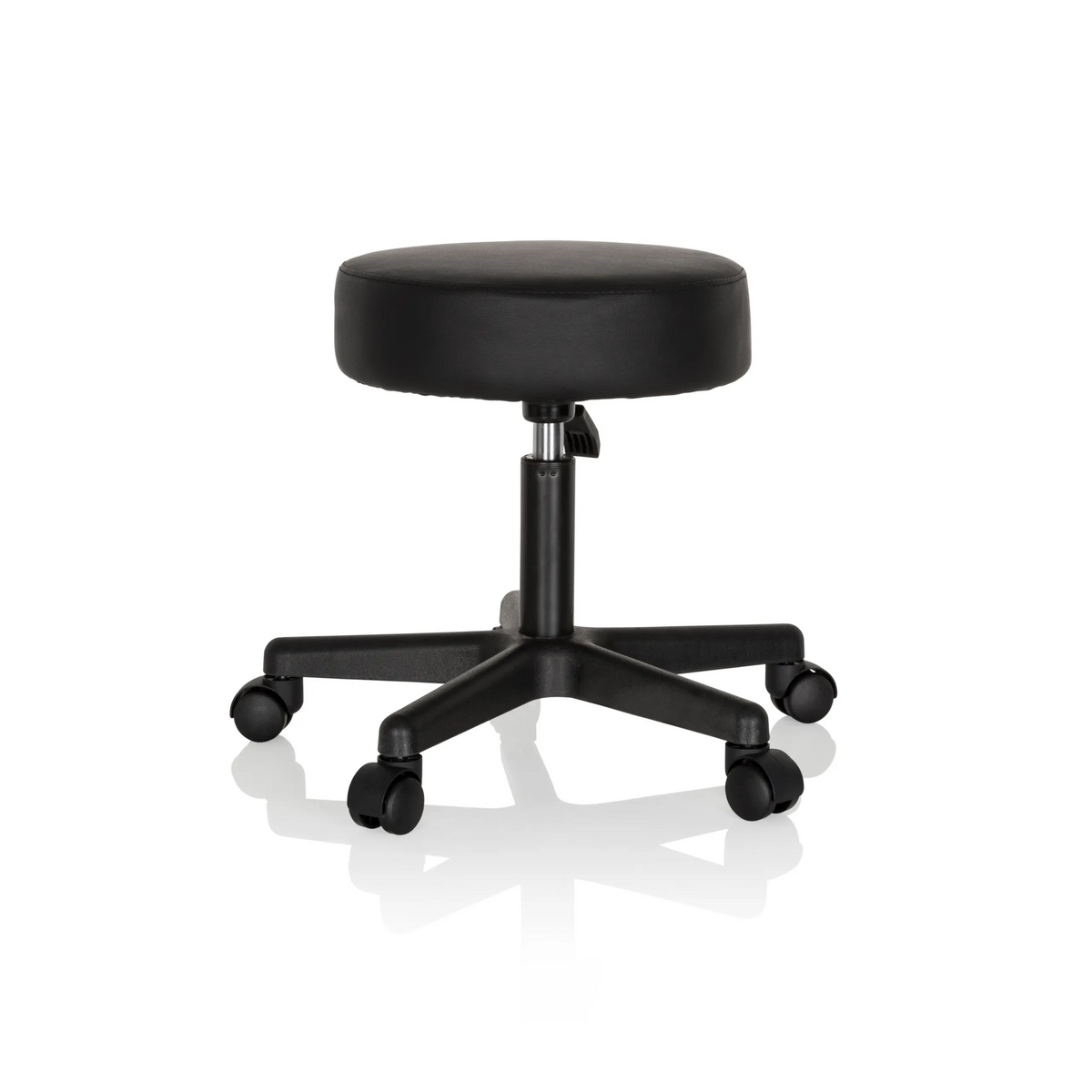 taburete giratorio negro OPERATOR I con asiento acolchado y base de cinco ruedas de hjh OFFICE – vista de 360° (vista lateral 80°)