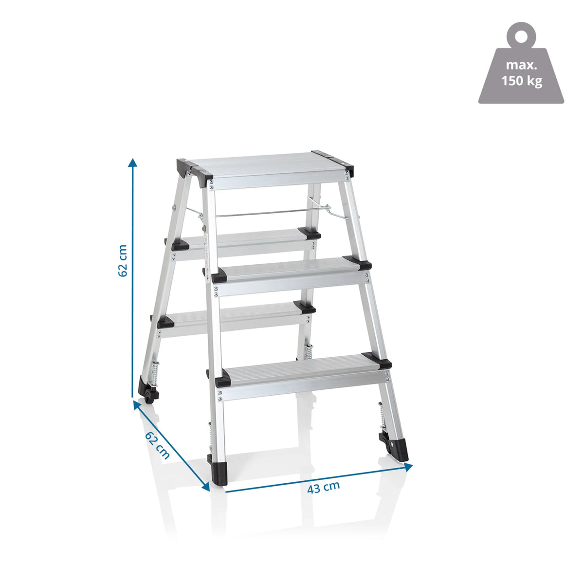 Vista de dimensiones de la Escalera plegable SOLID IV con una altura de 62 cm y una anchura de 43 cm de hjh OFFICE