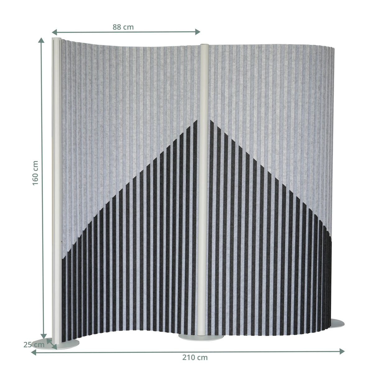 Plano dimensional del separador Flexmiut Wave de 210 × 160 cm de hjh OFFICE