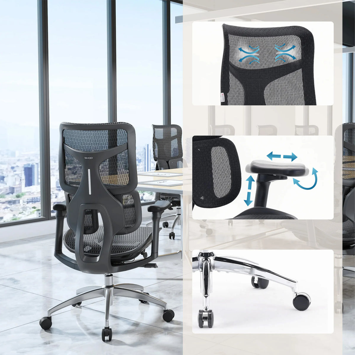 Silla de oficina profesional S100-M301 con soporte lumbar, altura del asiento y base ajustables de Sihoo