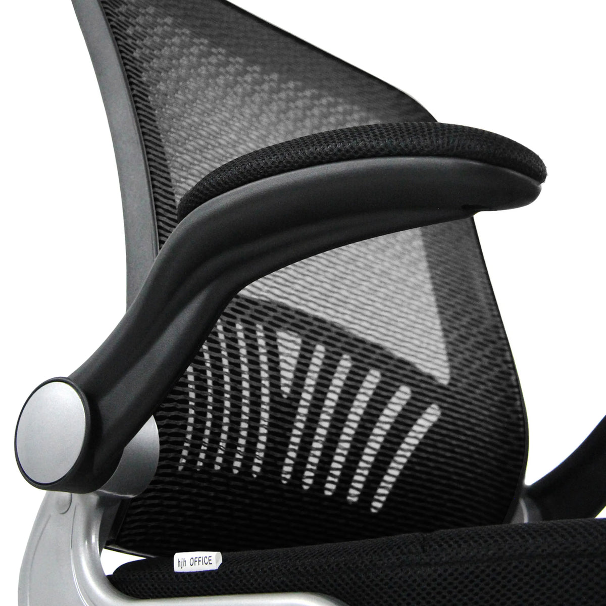Reposabrazos de la silla de viga voladiza FLYER PRO V con tapicería negra y respaldo de malla de hjh OFFICE