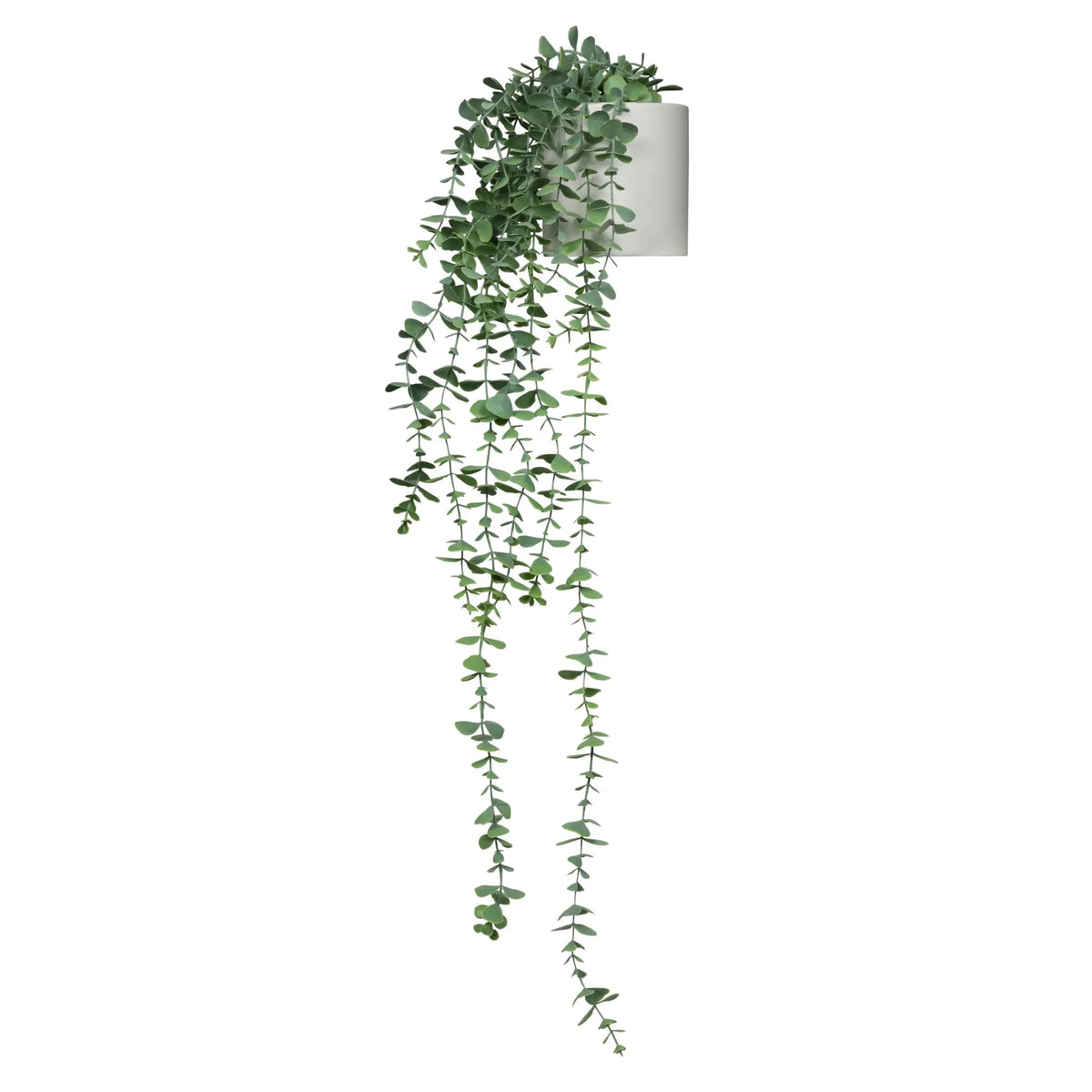 Planta artificial verde EUCALYPTUS CLIMB con hojas colgantes en una maceta blanca de hjh OFFICE