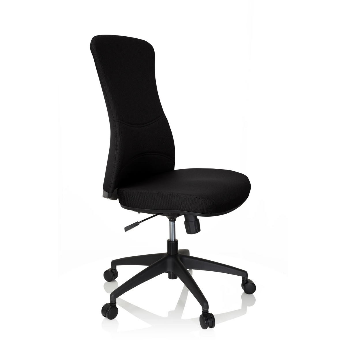 Silla de oficina profesional OFFICE XT negra con base de estrella y cinco ruedas de hjh OFFICE – vista de 360° (vista frontal en diagonal 60°)