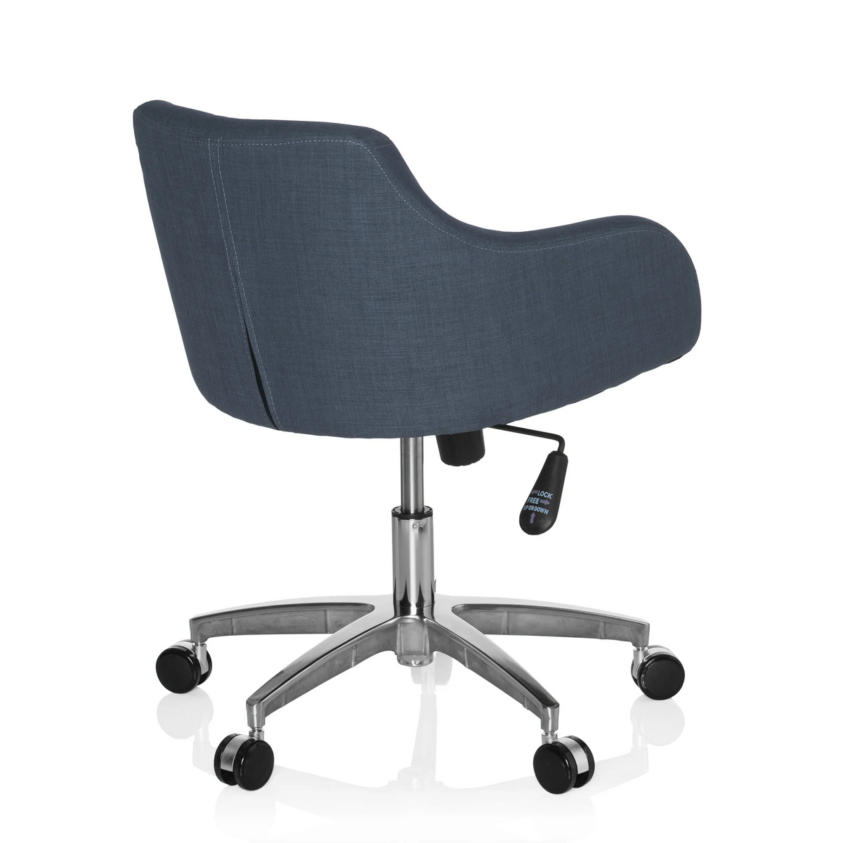 Silla Home Office SOLAO 100 en gris oscuro con carcasa acolchada y base de cinco ruedas de hjh OFFICE – vista de 360° (vista trasera en diagonal 140°)