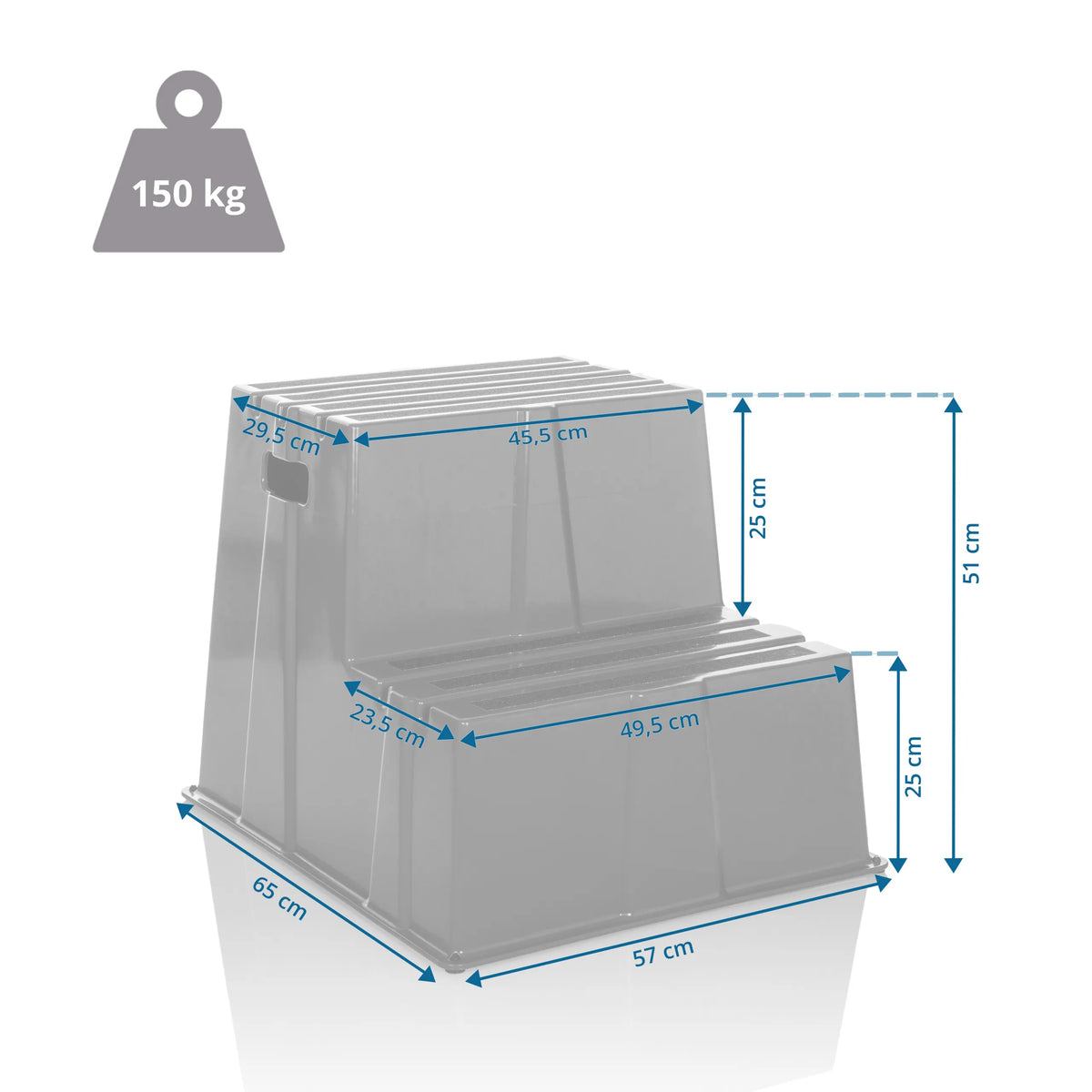 Dibujo técnico del taburete bajo TIO-E2 con una capacidad de carga de 150 kg de hjh OFFICE