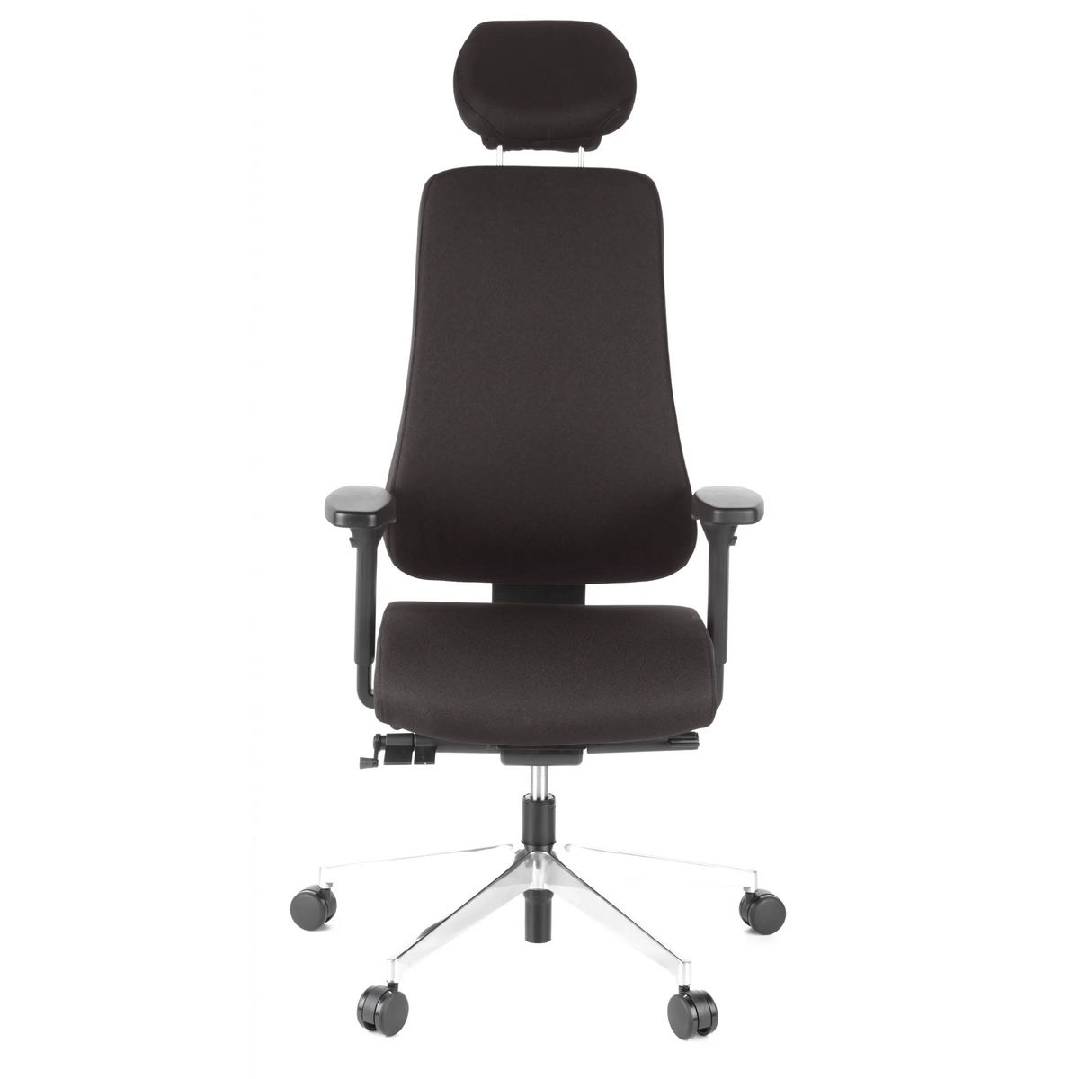 Silla de oficina profesional PRO-TEC 400 negra con reposacabezas, reposabrazos y base de cinco ruedas de hjh OFFICE – vista de 360° (vista frontal 0°)