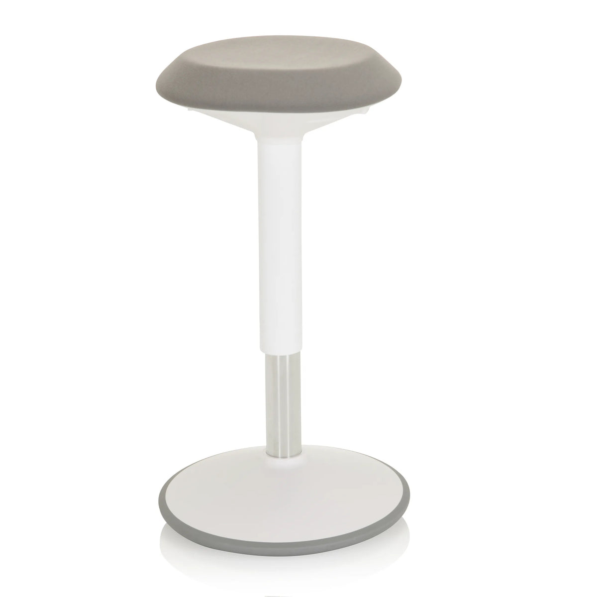 Asiento de pie BALANCE SIT III W blanco con asiento gris y base redonda de hjh OFFICE – vista de 360° (vista frontal 0°)
