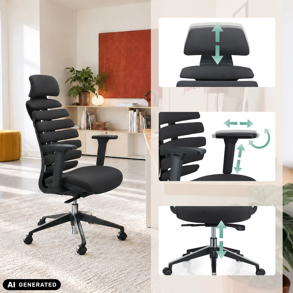 Funciones ajustables de la silla de oficina profesional ERGO LINE II PRO de hjh OFFICE (imagen generada por IA)
