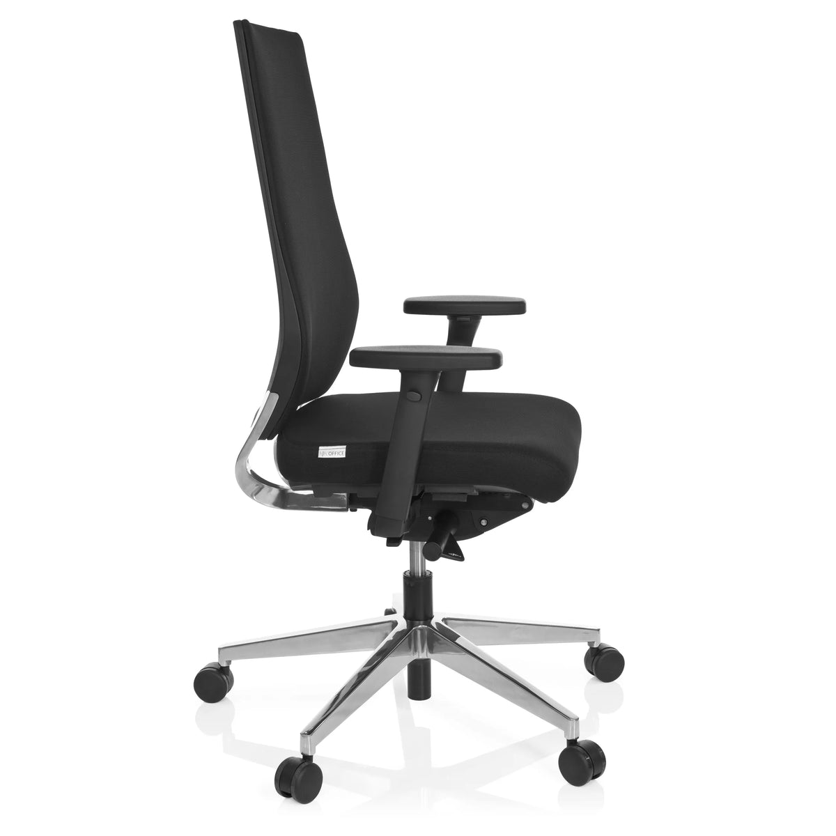Silla de oficina profesional PRO-TEC 700 negra con reposabrazos y base brillante de cinco ruedas de hjh OFFICE – vista de 360° (vista lateral 80°)