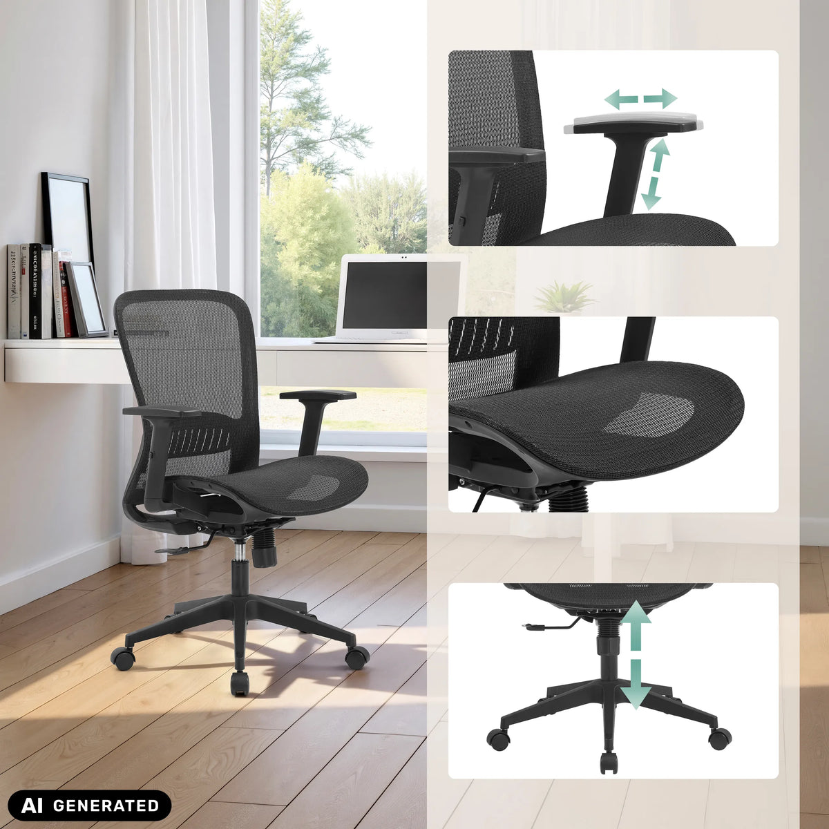 Silla de oficina profesional Air Port 2 con respaldo de malla, asiento de malla y reposabrazos ajustables de MyBuero