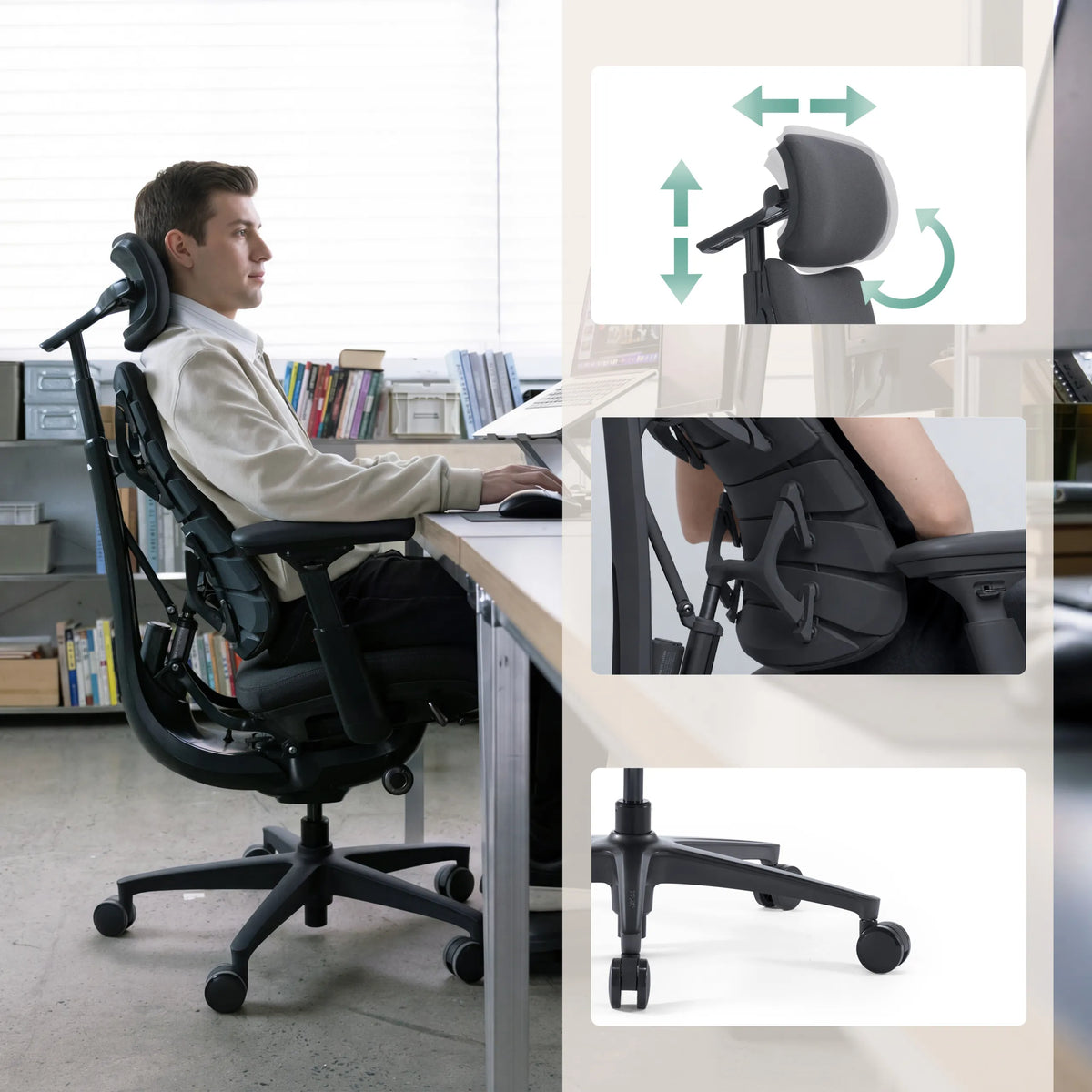 Reposacabezas y respaldo ajustables de la silla alta gama LiberNovo Omni Pro en gris oscuro de Libernovo