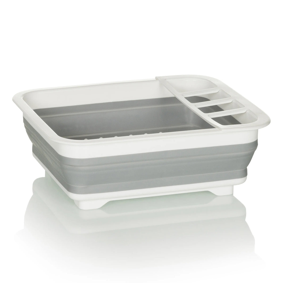 Contenedor plegable CLEAN SIL gris y blanco con rejilla de drenaje integrada de hjh OFFICE – vista de 360° (vista lateral 90°)
