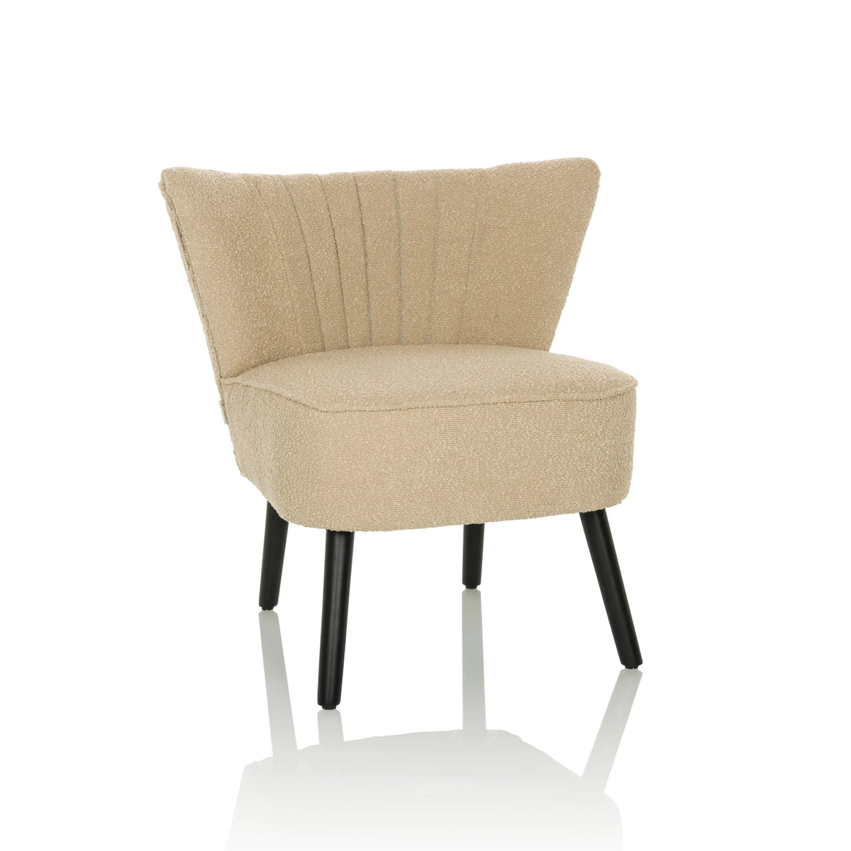 Sillón de diseño MANISO beige con tapizado de tela estructurada y cuatro patas negras de hjh LIVING – vista de 360° (vista frontal 15°)