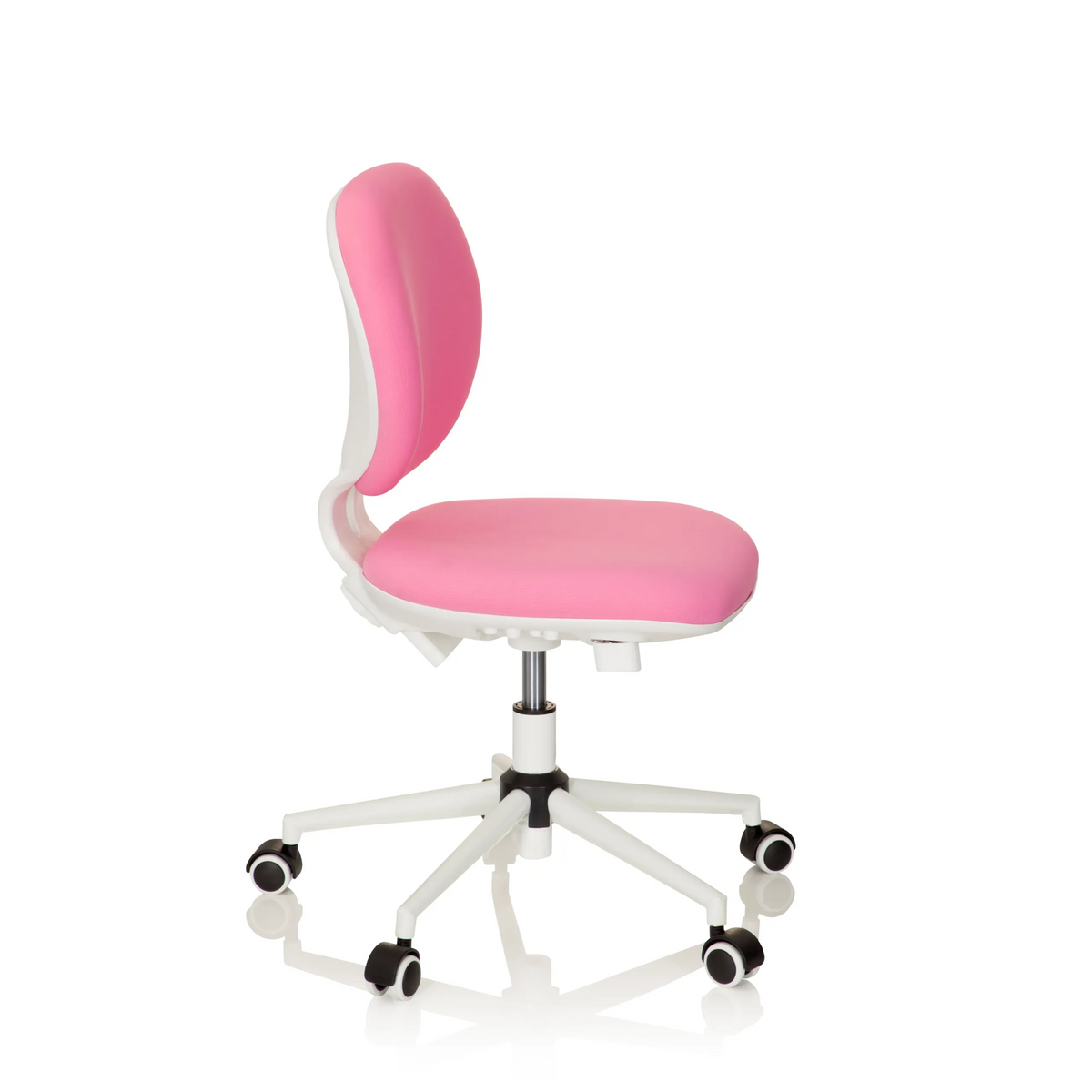 Silla giratoria para niños KID VIVO rosa con base blanca y cinco ruedas de hjh OFFICE – vista de 360° (vista lateral 80°)