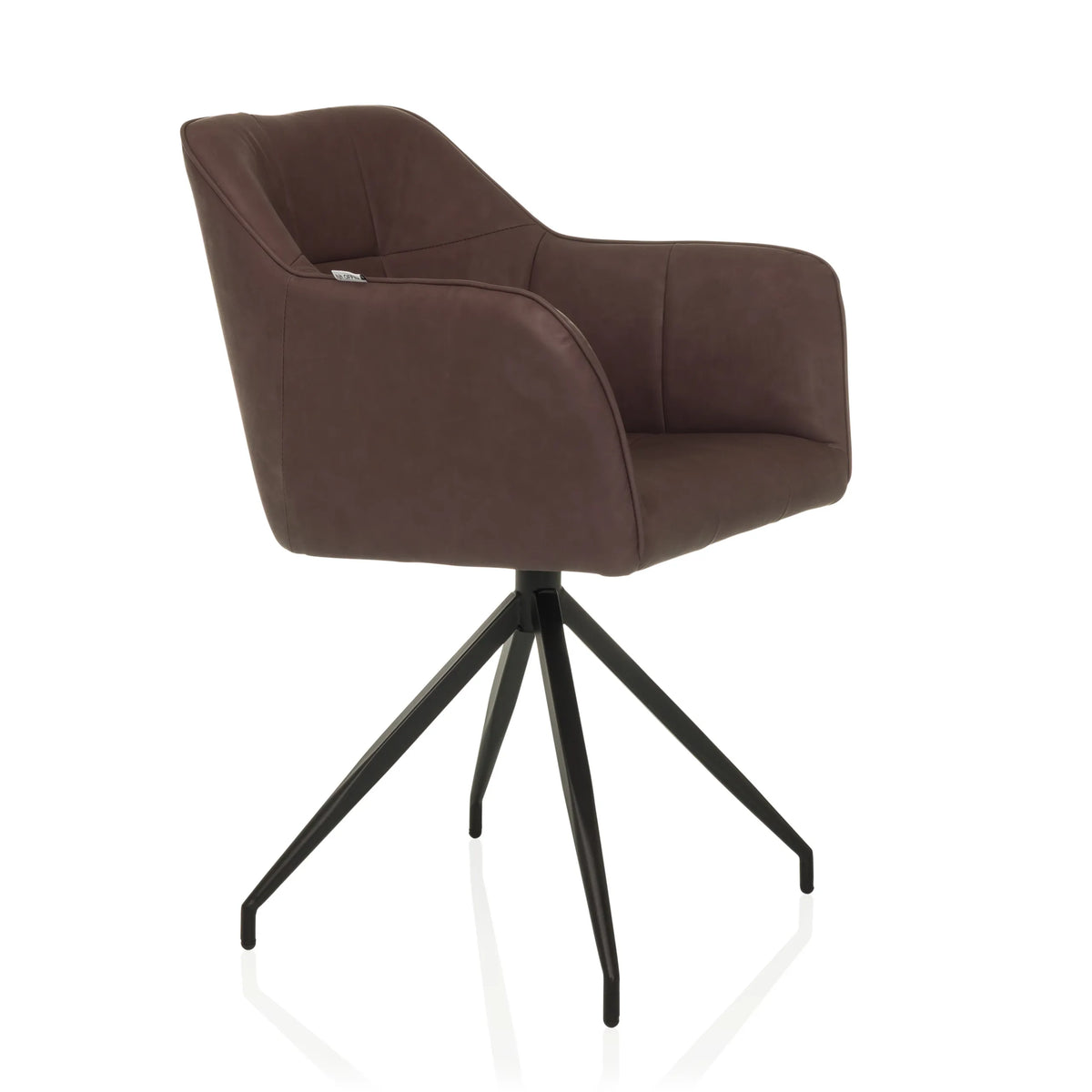 Silla de comedor ELVERUM SPU en color marrón oscuro con estructura de cuatro patas de hjh LIVING – vista de 360° (vista frontal en diagonal 60°)