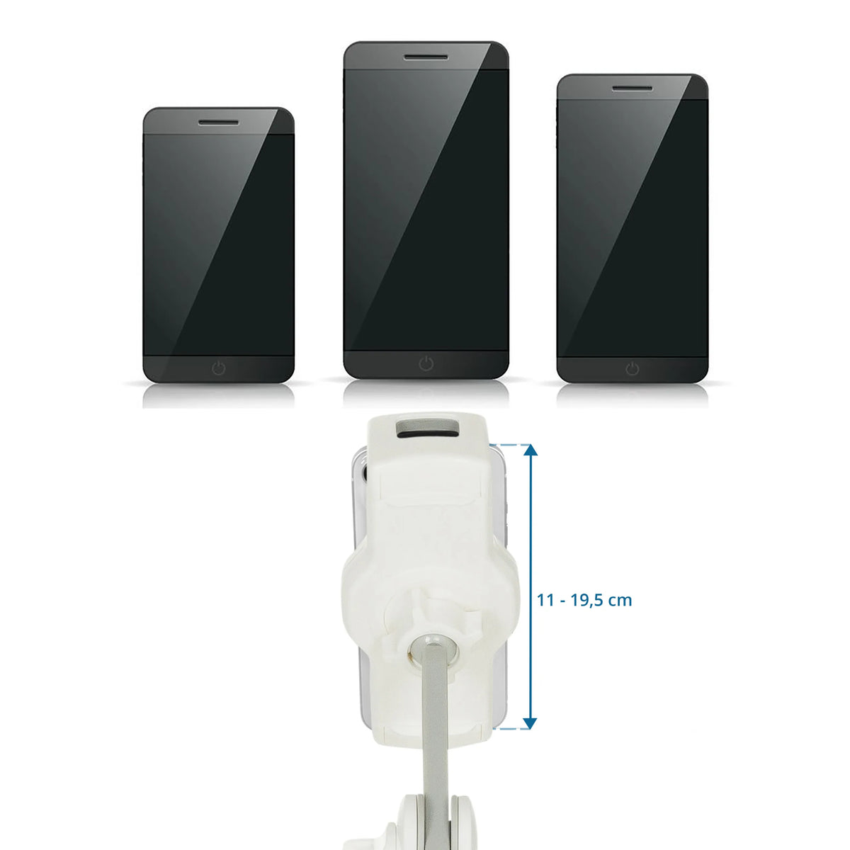 Sujeción ajustable del Soporte para teléfono móvil y tableta COMFILAP II con medida de 11 - 19,5 cm de hjh OFFICE