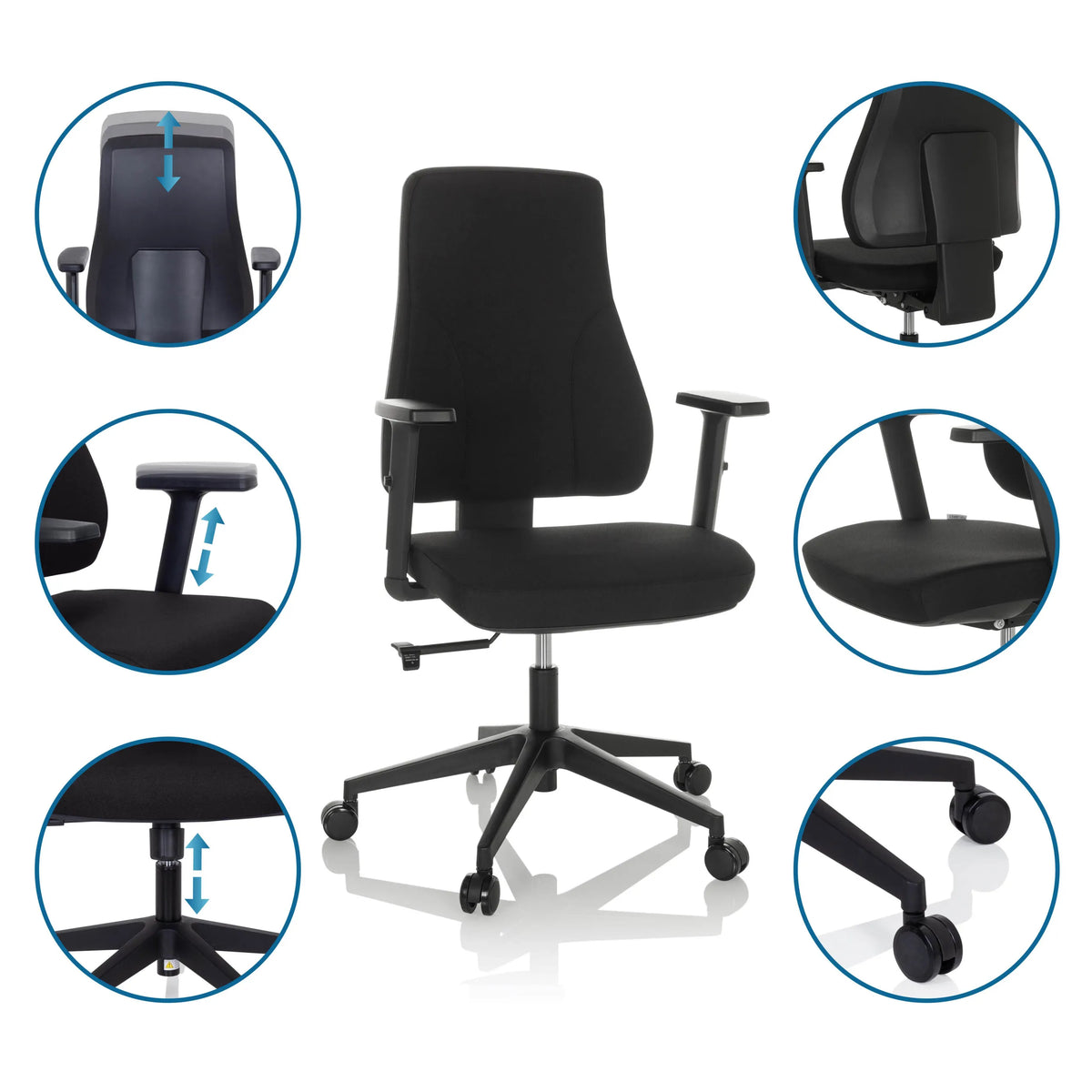 Funciones ajustables de la Silla de oficina profesional MATHES en negro de hjh OFFICE