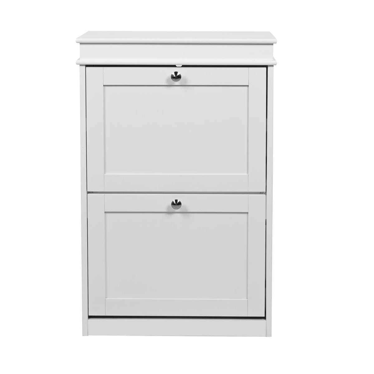 Armario zapatero Estha 20 blanco con dos puertas abatibles y tiradores plateados de hjh LIVING