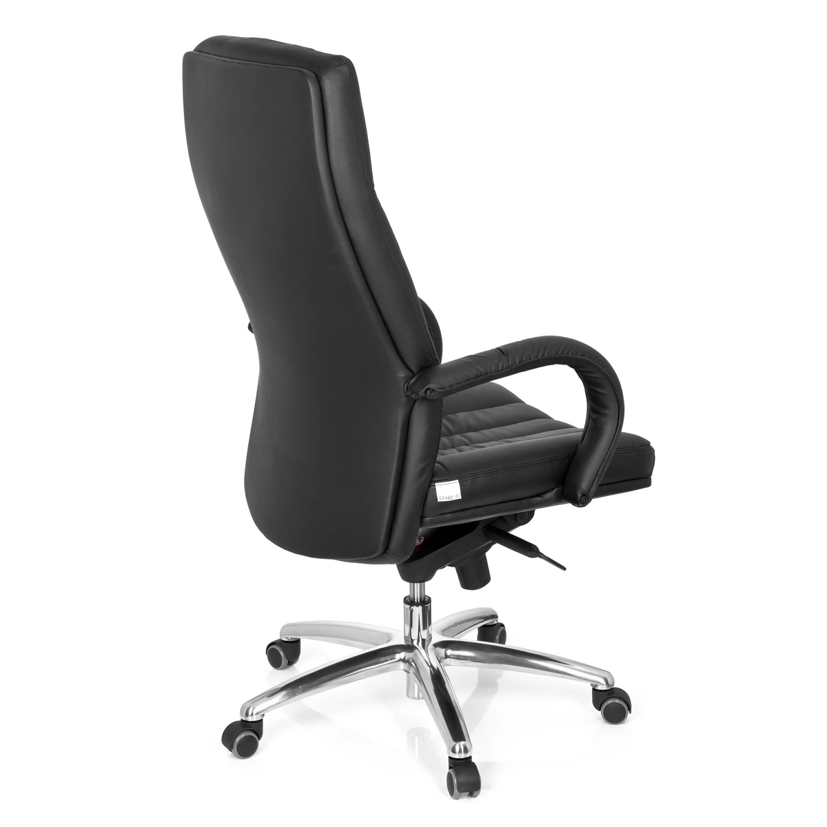 Silla giratoria XXL G 300 negra con acolchado, reposabrazos y base de cinco ruedas de hjh OFFICE – vista de 360° (vista trasera en diagonal 120°)
