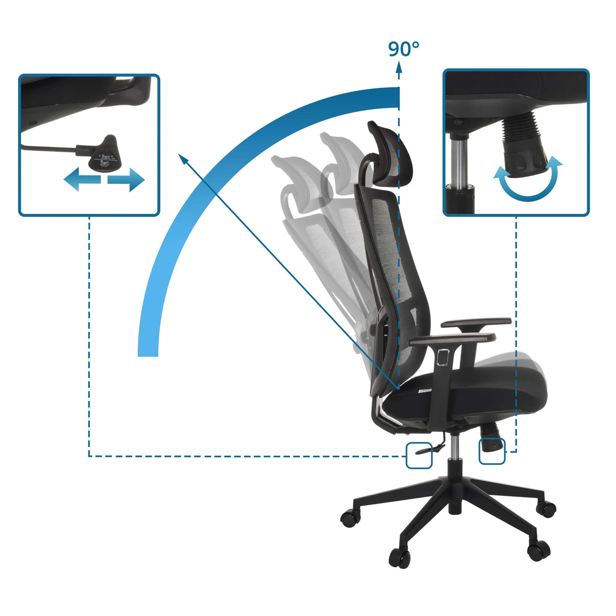 Respaldo ajustable con inclinación de 90 grados y mando giratorio de la Silla de oficina profesional TRAMORE de hjh OFFICE