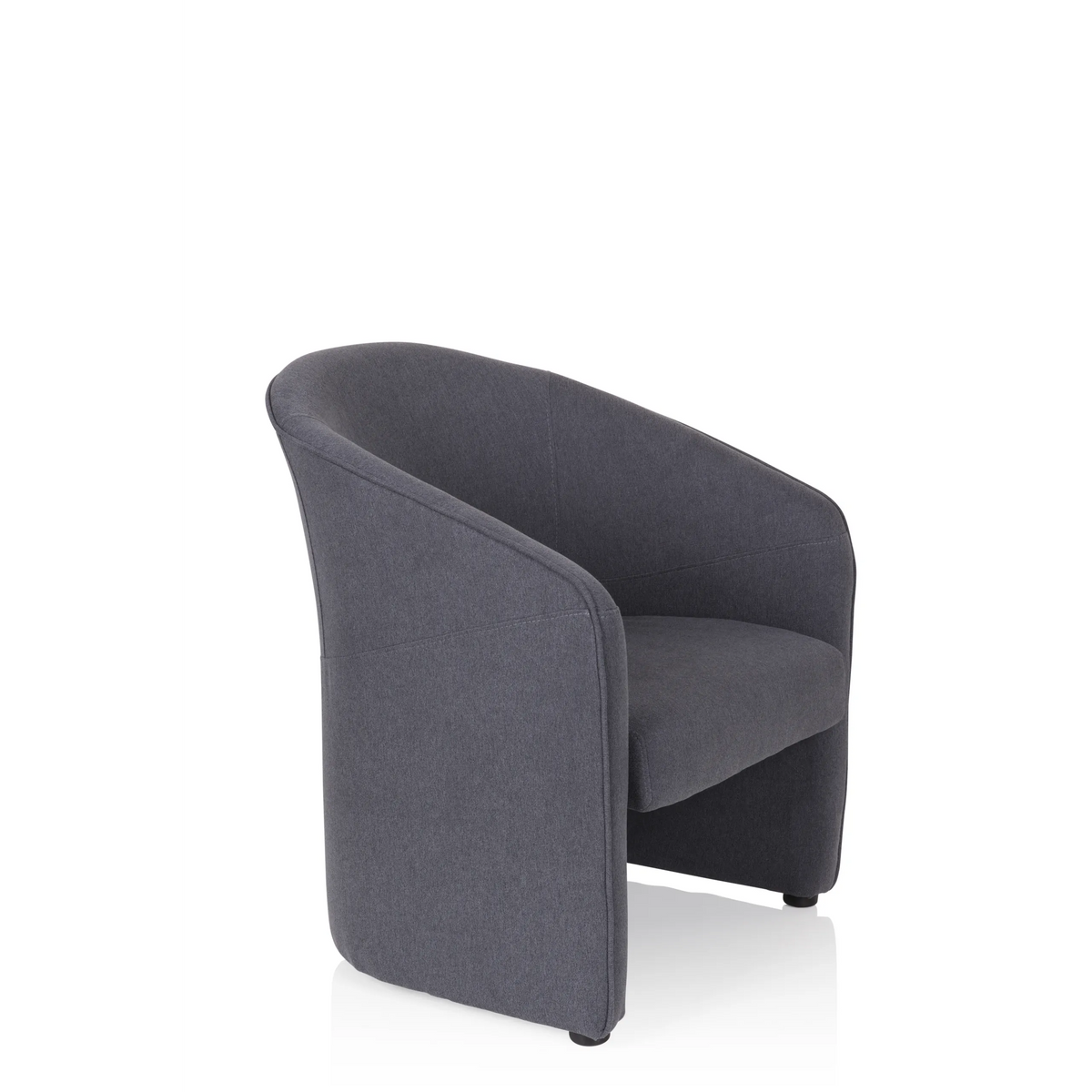 Sillón tapizada SAN JUAN en gris oscuro con respaldo y reposabrazos redondeados de hjh OFFICE – vista de 360° (vista frontal en diagonal 60°)