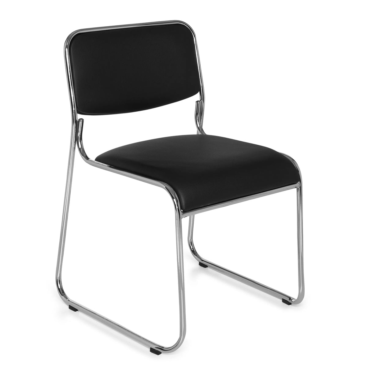 Silla de confidente negra KOLTA con tapizado y estructura de cromo de hjh OFFICE – vista de 360° (vista frontal en diagonal 40°)