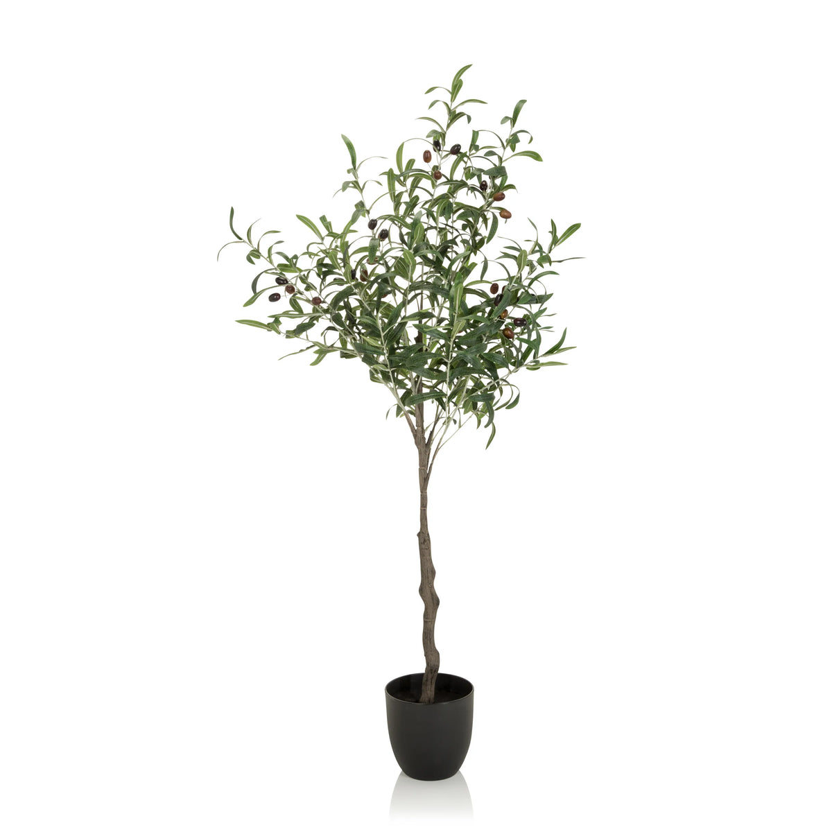 Planta artificial verde OLIVE como olivo en una maceta negra de hjh OFFICE – vista de 360° (vista lateral 90°)