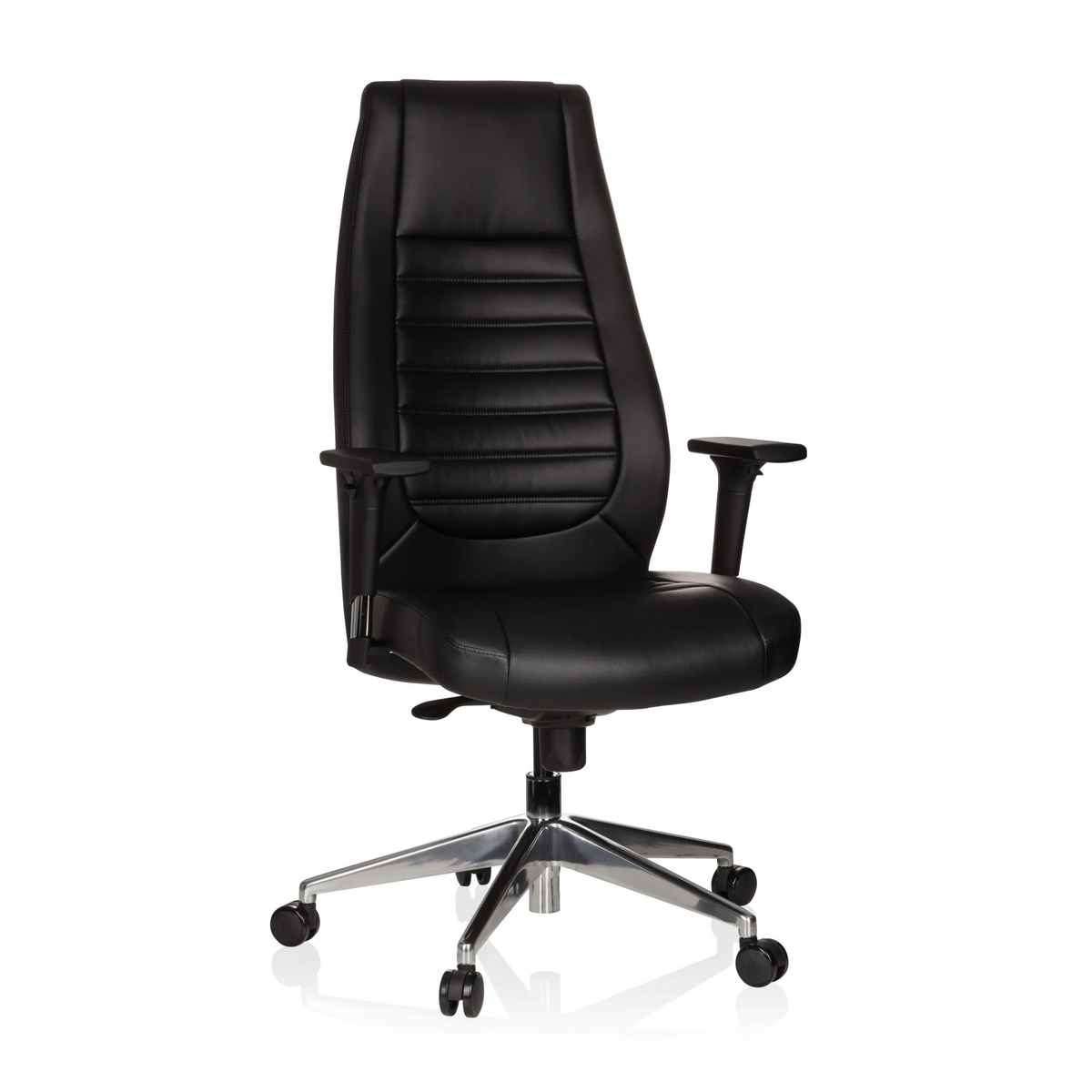 Sillón de oficina profesional VITORO negro con respaldo acolchado y base de cinco ruedas de hjh OFFICE – vista de 360° (vista frontal 20°)