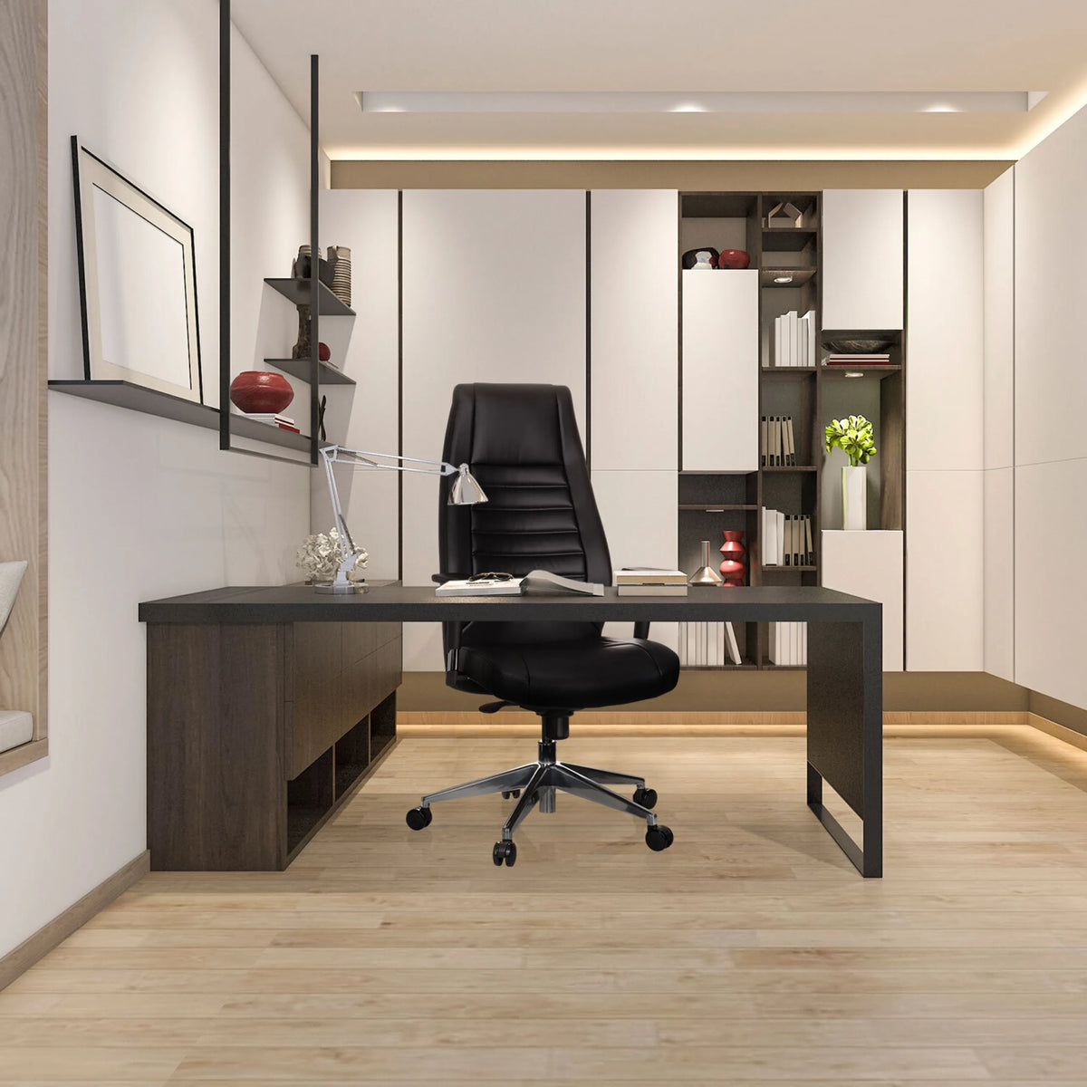 Sillón de oficina profesional VITORO en negro con respaldo alto y ruedas de hjh OFFICE