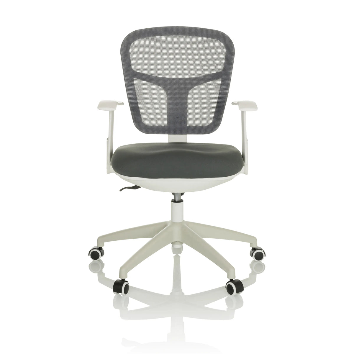Silla Home Office TOP 108 W gris con respaldo de malla y base de cinco ruedas de hjh OFFICE – vista de 360° (vista frontal 0°)